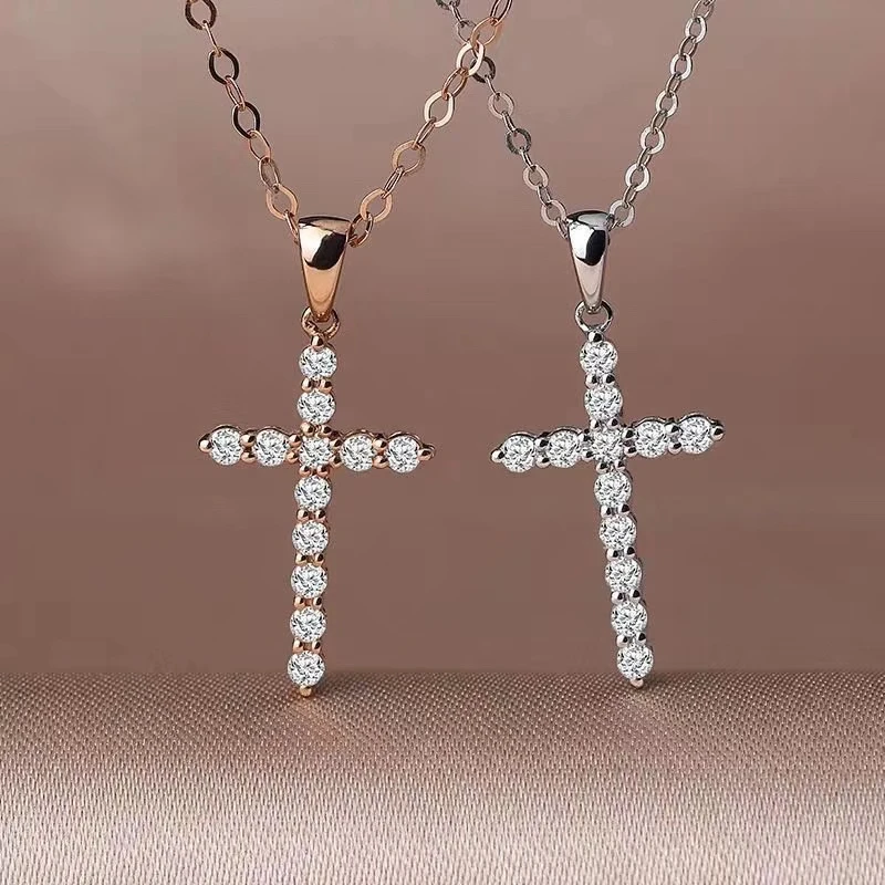 

Cross necklace style shiny moissanite pendant for necklace real 925 silver gem shiny better than diamond girl gift Chirst