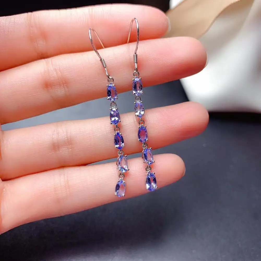 

Серьги из натурального танзанита, серьги из настоящего танзанита, серебро 925, изысканные очаровательные ювелирные изделия для женщин, серьги для свадебной вечеринки