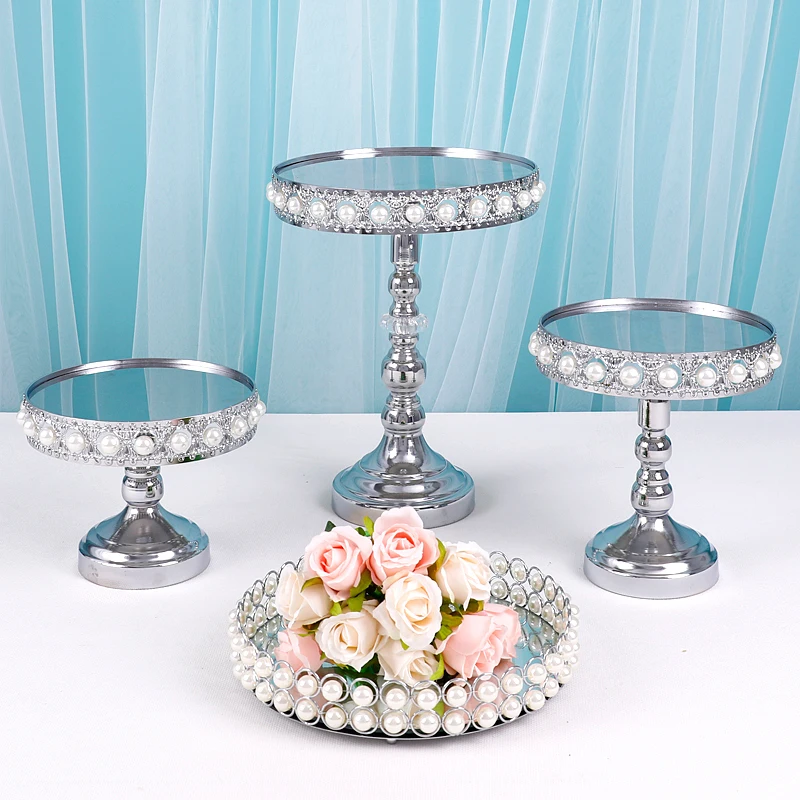 3-5pcs  Afternoon Tea Holder cake stand  Round Dessert Tray with  peral Cake Table Decoration Makeup Jewelry Ring Storage