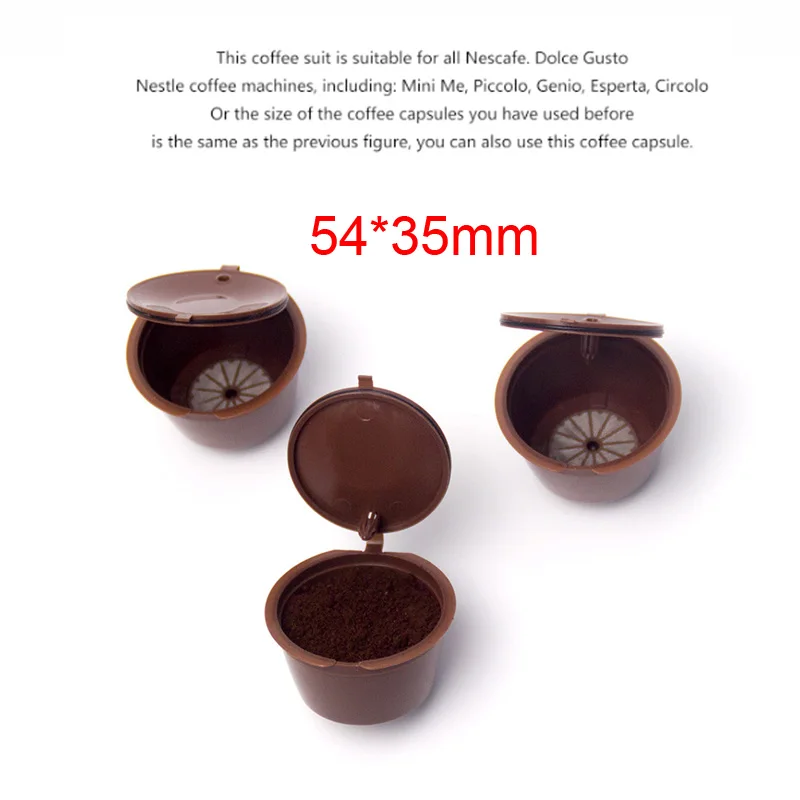 3pcs Reusable Coffee Capsule Filter Cup for Nescafe Dolce Gusto Refillable Caps Spoon Brush Filters Baskets Pod Soft Taste Sweet