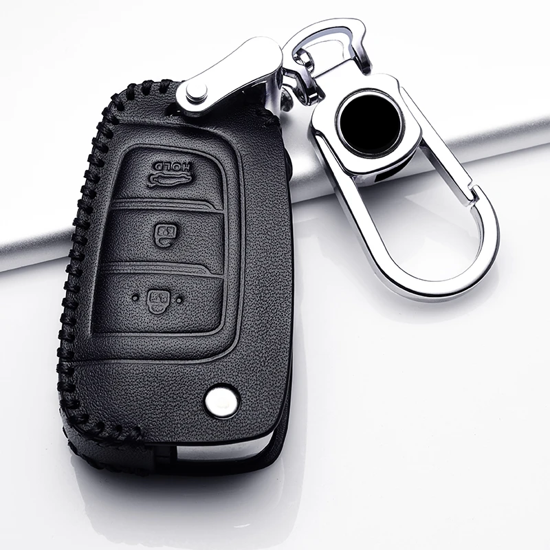 Leather Key cover Folding Remote protect Car Key Case For Hyundai Solaris 2 Elantra i30 i35 i40 Tucson Kona 2017 2018 2019