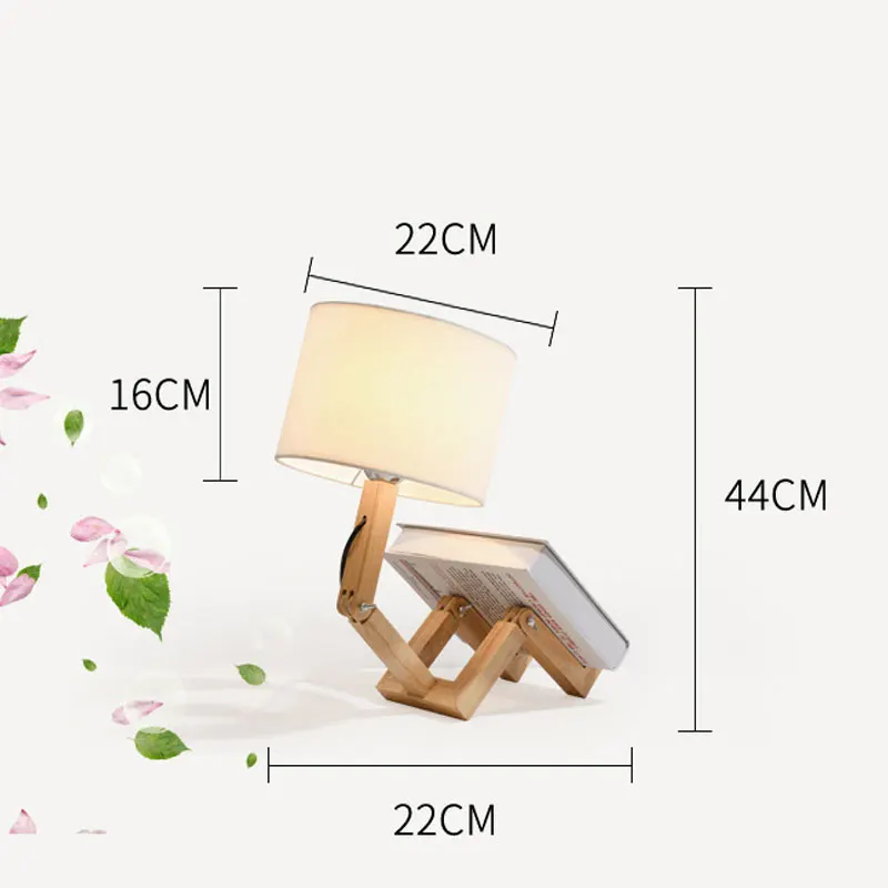 Nordic Robot Wood Table Lamps for Living Room Solid Wooden Fabric Lampshade Desk Lamp Bedroom Bedside Nightstand Light Fixtures