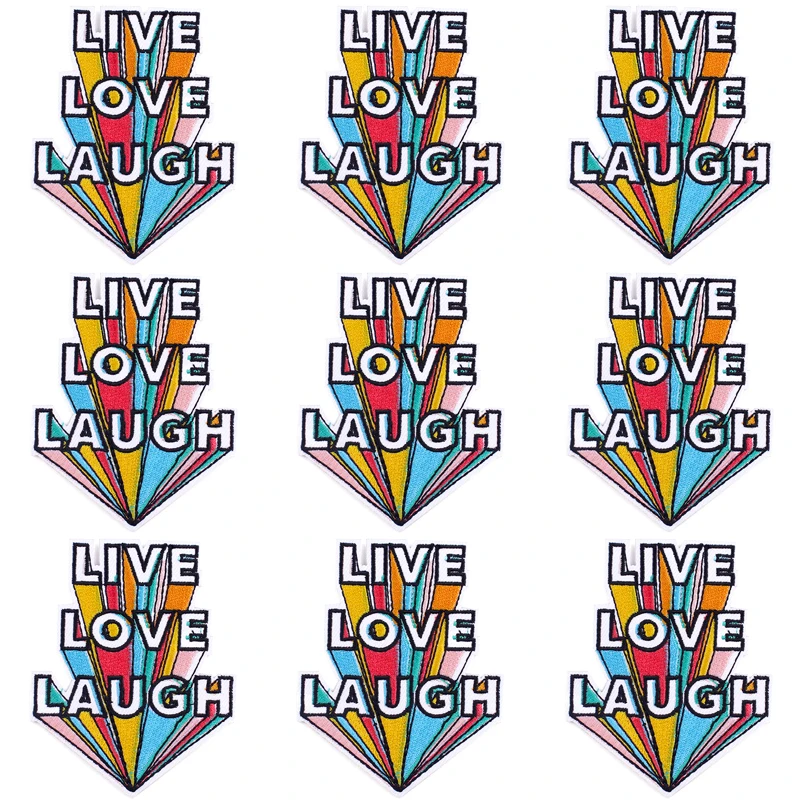 “Live Love Laugh”Badges For Clothes 10 PCS Wholesale Letter Embroidered Patches For Clothing Stickers Iron On Patches On Clothes