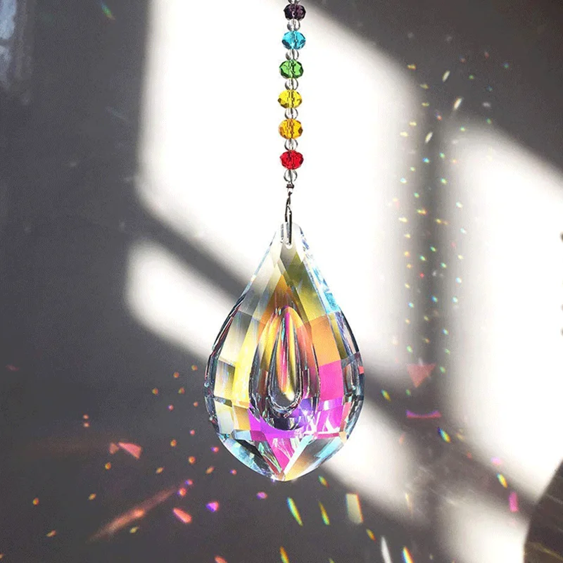 1 pz colorato goccia d'acqua cristallo prisma ciondolo arcobaleno lampadario pendente decorazione perlina di cristallo tenda pendente decorazione auto