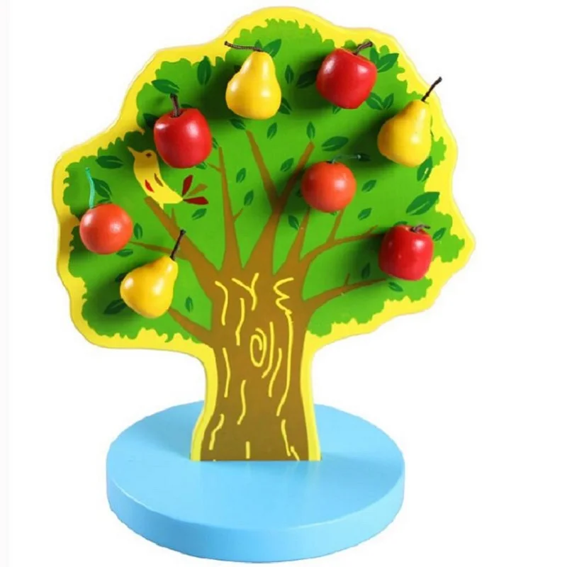 Giocattoli educativi Montessori in legno giocattoli magnetici per albero di pera di mele per regalo di compleanno per bambini