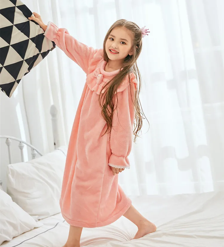 Children Flannel Night Dress Autumn Winter Baby Girls Warm Thickening Sleeping Dress Kids Leisure Nightgowns Girls Home Clothes