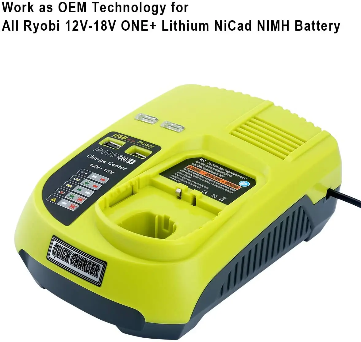 New 3A 12V-18V Lithium-Ion and Ni-Mh/Ni-Cd Replacement Charger for Ryobi ONE+ P104 P105 P107 P108 BCL1418 Rechargeable Battery