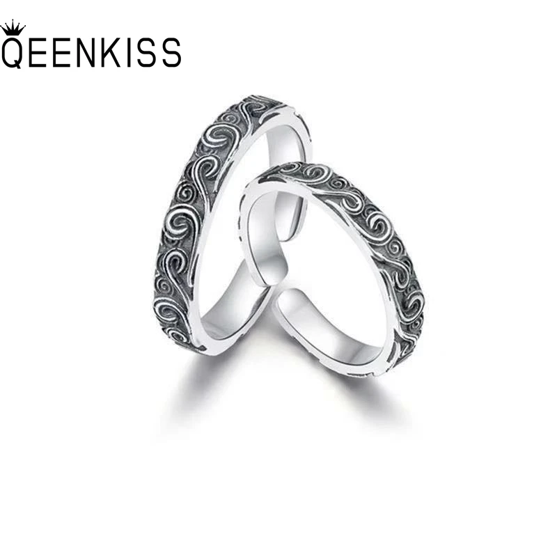 

QEENKISS 925 Sterling Silver Ring for Women Men Couple Lovers Vintage Adjustable Cloud Ring Fine Jewelries Wholesale Gift RG6701