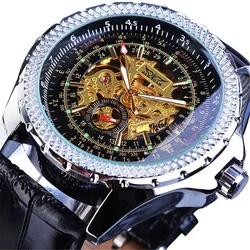 2021 New JARAGAR Classic Men Watch Black Leather Strap Skeleton Mechanical Automatic Business Clock Wristwatch Relogio Masculi