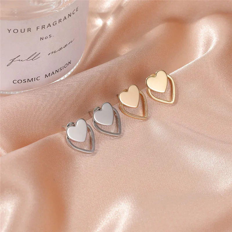 925 sterling silver Heart Earrings For Women Punk Vintage Hollow heart Stud Earrings wedding party Jewelry Gift