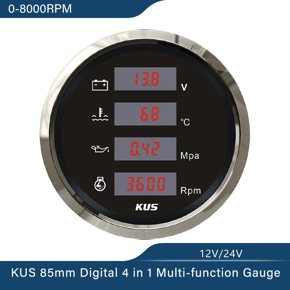 

KUS Waterproof 85mm Car Gauge Set 8000RPM Rev Counter 9-32V Voltmeter 25-120℃ Water Temp 0-1Mpa Oil Pressure with Backlight