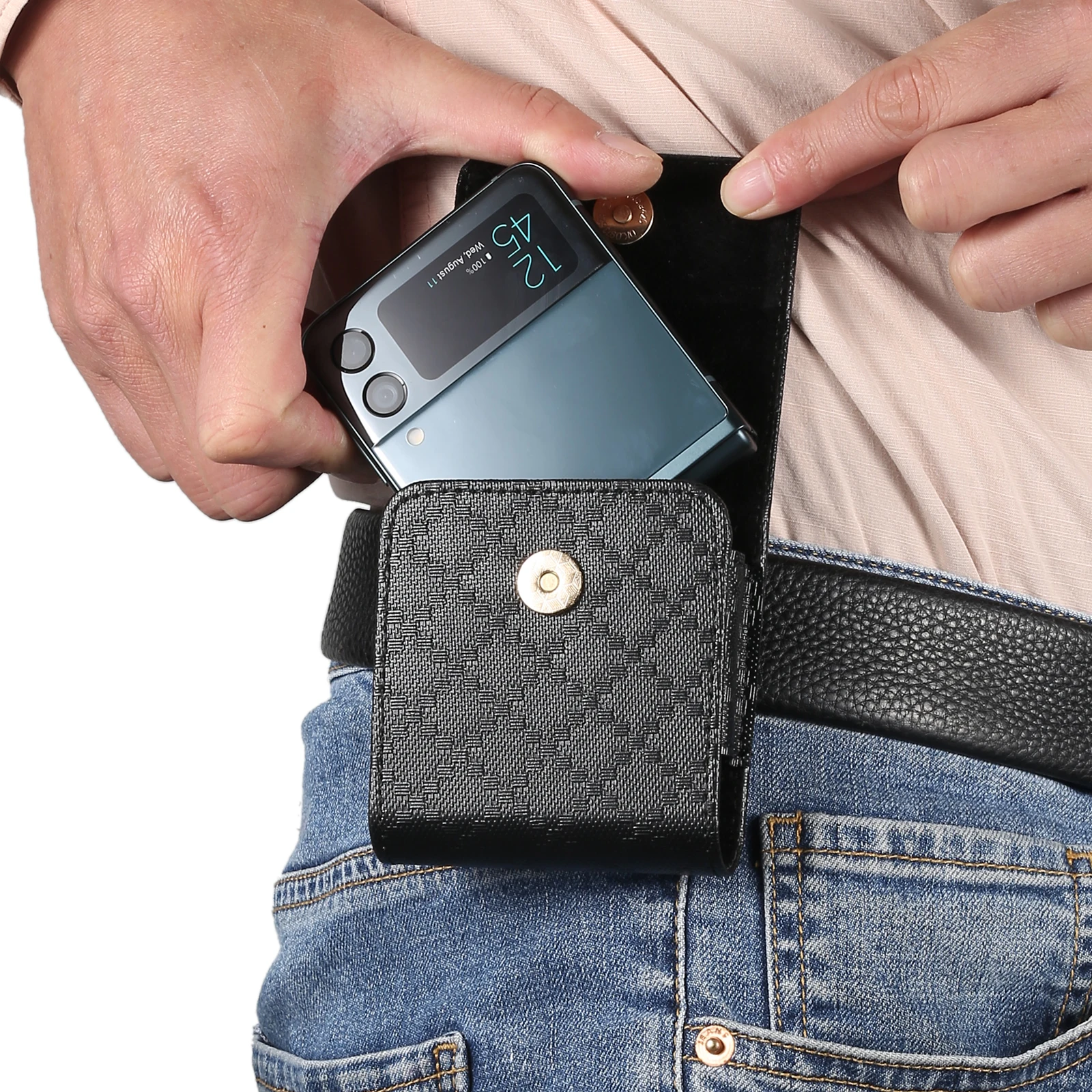 Skórzane etui z klipsem do paska, męska torba biodrowa na Samsung Galaxy Z Flip7 Flip6 7 6 5 4 3 5G, Moto Razr 60 50 40, Find N3 Flip Holster Pouch — zdjęcie produktu 6