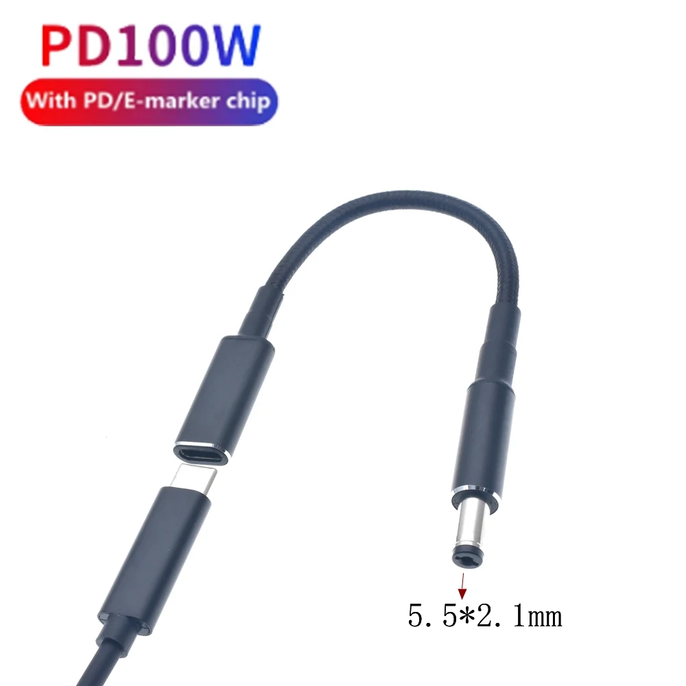 Rodzaj USB C żeńskie wejście do DC 5.5x2.1mm męski kabel do ładowania do 100W