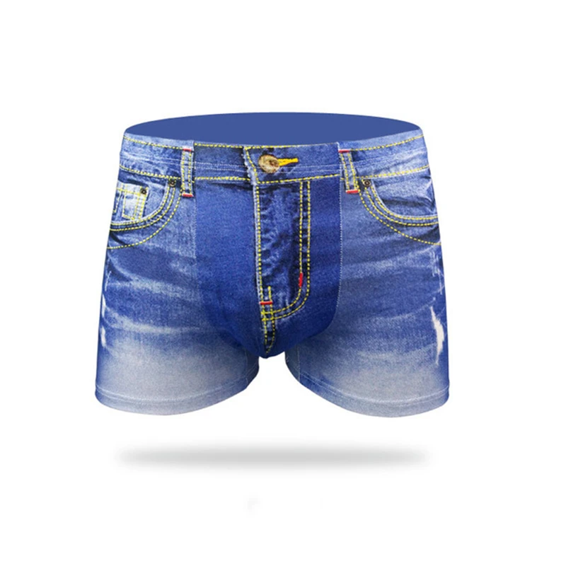 Men Denim Underwear 3D Sexy Boxers Jeans Shorts Classic Print Boxers Cotton Breathable Mens U Convex Pouch Underpants