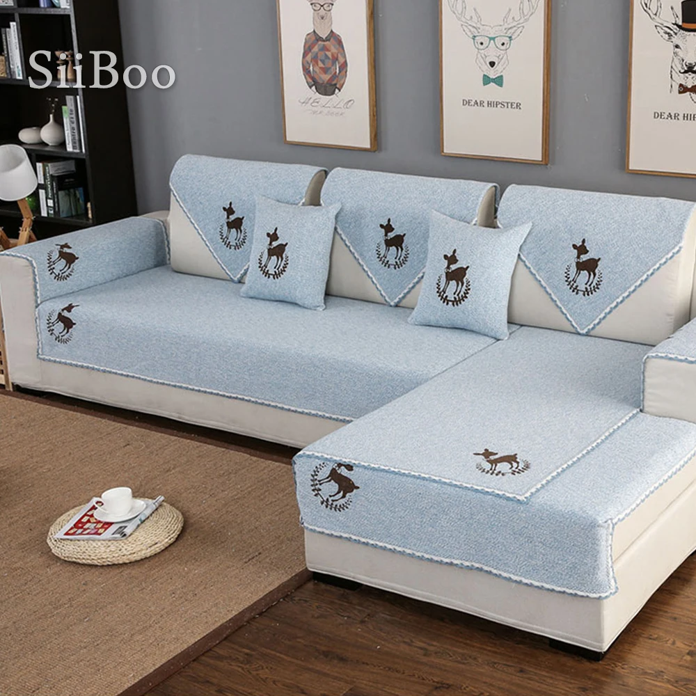 Modern style lovely deer print cotton linen weaving sofa covers for living room fundas de sofa sectional couch covers SP5039