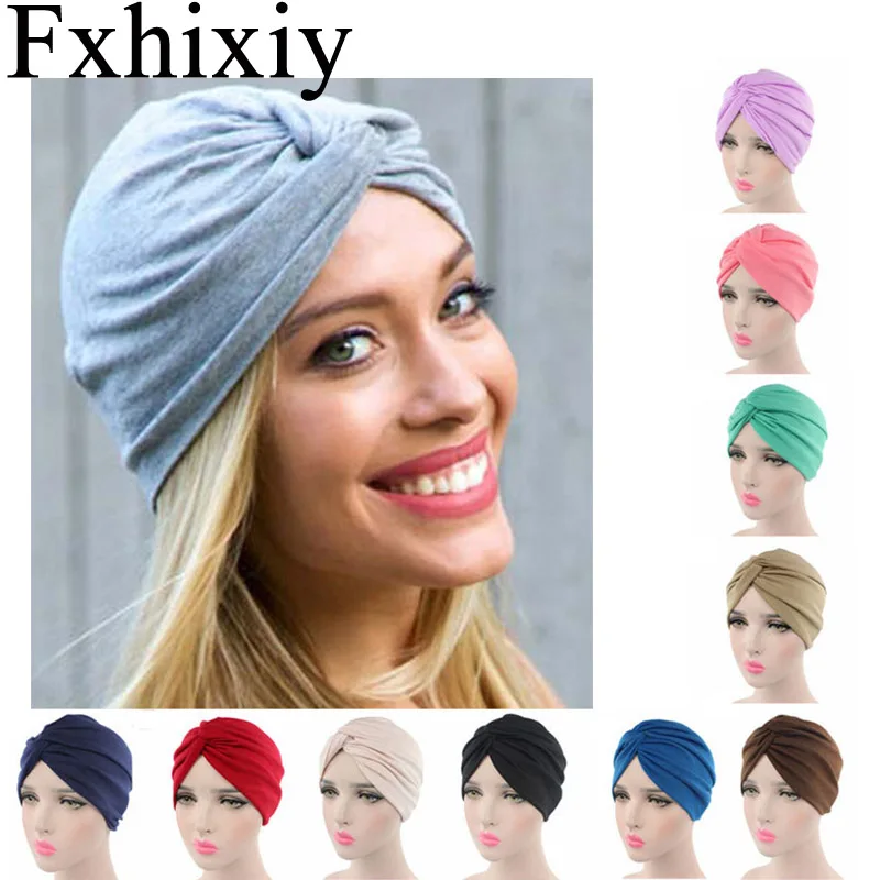 

New Women Solid Cotton Twist Turban Head Wrap Hat Knotted Bandanas Headwear Beanie Chemo Cap Hairband Hijab Hair Accessories