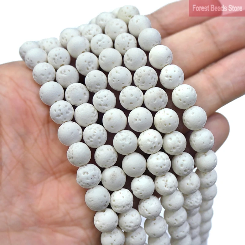 Natural Stone Beads White Volcanic Rock Lava Hematite Round Loose Beads For Jewelry Making DIY Bracelet Ear Studs 15''4 6 8 10mm