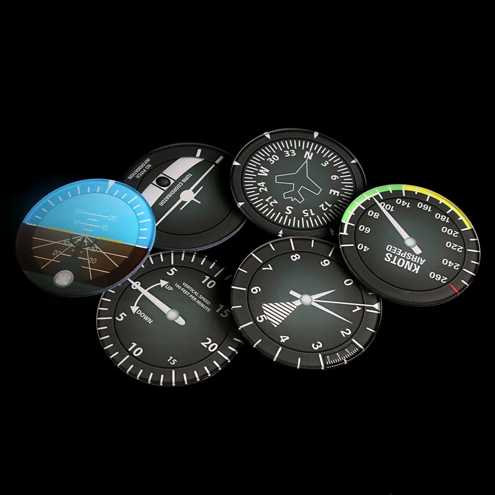 Juego de 6 posavasos para instrumentos de avión, instrumentos de vuelo modernos, posavasos para cóctel, navegador, decor