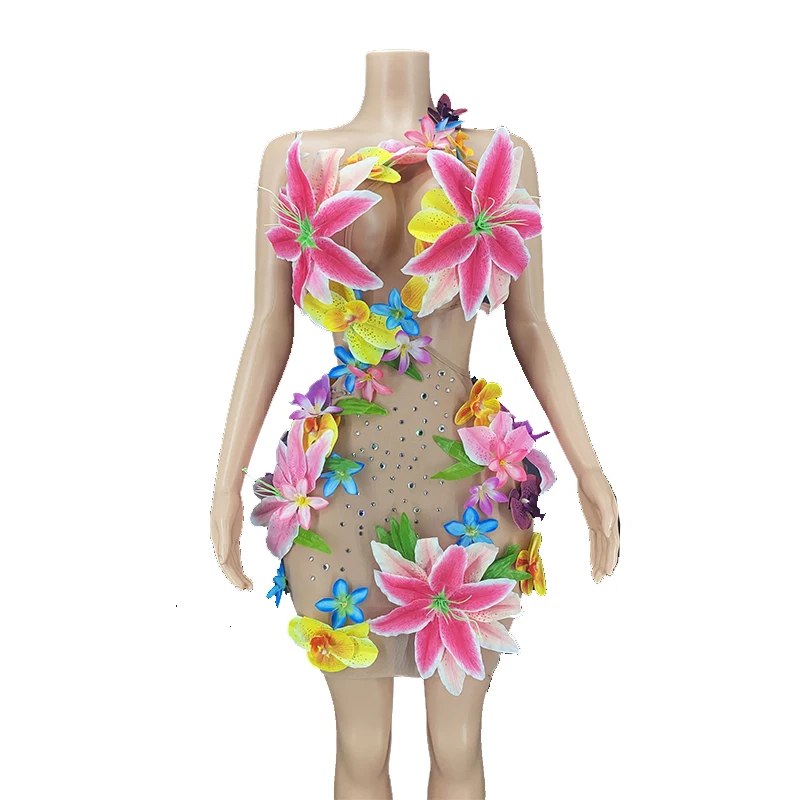 

New Fashion Sexy Women Flower Mesh Prom Birthday Short Dress