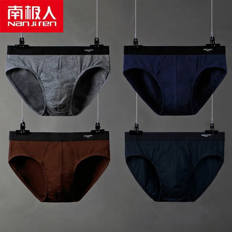 NANJIREN Men Underwear Men Briefs Solid Color Mid-Rise Breathable Seamless Comfortable Cotton Sexy Fashion Men Briefs 4pcs