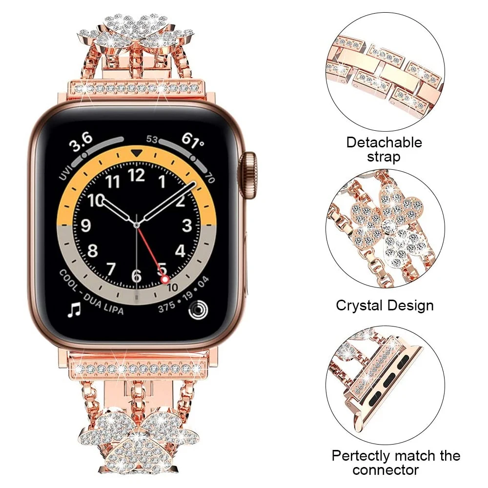 New Bling Metal Bracelet for Apple Watch Band 7 6 Women Luxury Stainless Replacement Strap for iWatch 5 4 3 Watchband 44mm 38mm