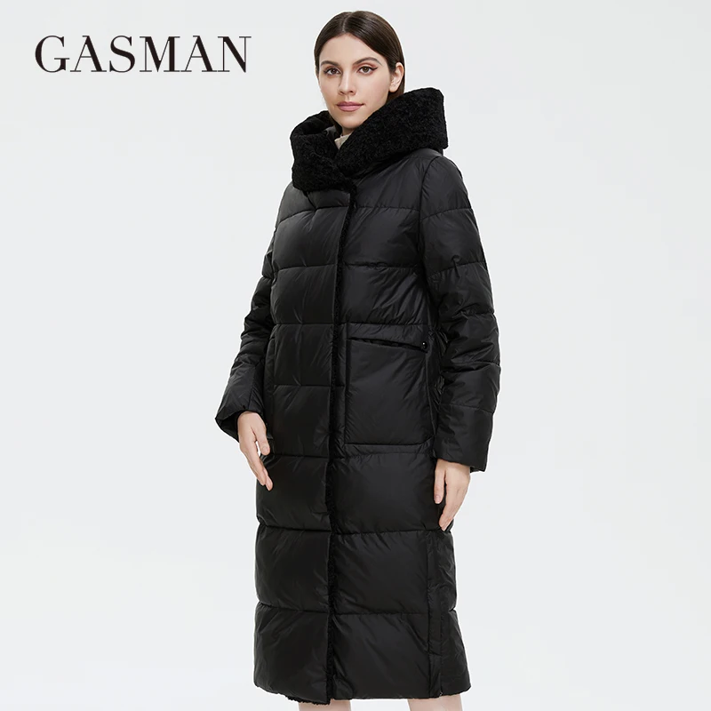 GASMAN 2022 Women\'s Winter Jacket Long Faux fur sheep curl Designer Female Coat Windproof Hat Big pocket Women\'s jacket 81716