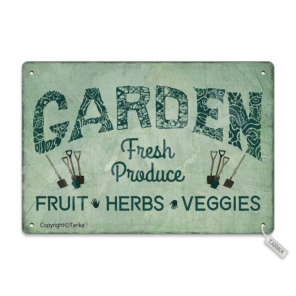 Garden Fresh Produce Fruit Herbs Veggies Iron 20X30 cm Retro Look Decoration Art Sign for Home Kitchen Bathroom Farm Garden Gara