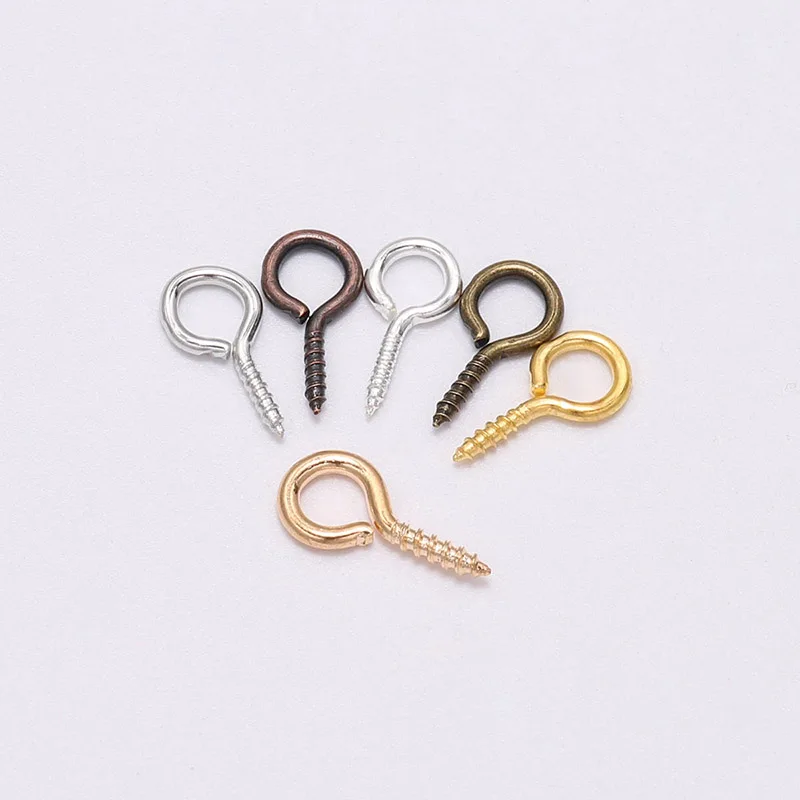 200pcs/lot 10*4mm Metal Screw Eye Pins For Pendant Iron Screw Eye Hooks Clasps Fit Drilled Beads Diy Jewelry Making Findings