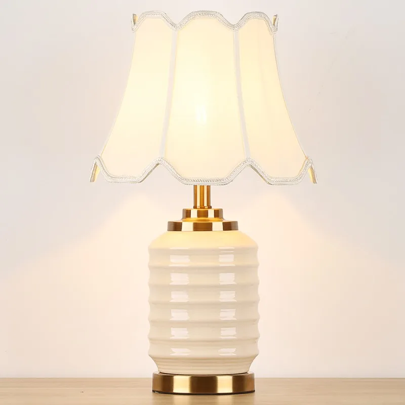 OURFENG Luxury Table Lamp LED Modern Desk Light Fabric Bedside Decorative for Home Foyer Bed Room Office Study