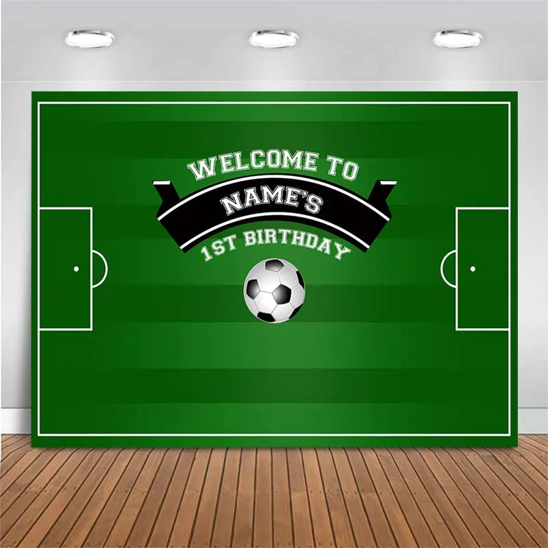 Baby 1st Birthday Backdrop Football Soccer Green Photography Backdrop Customized Birthday Party Photo Background For Photo Studi