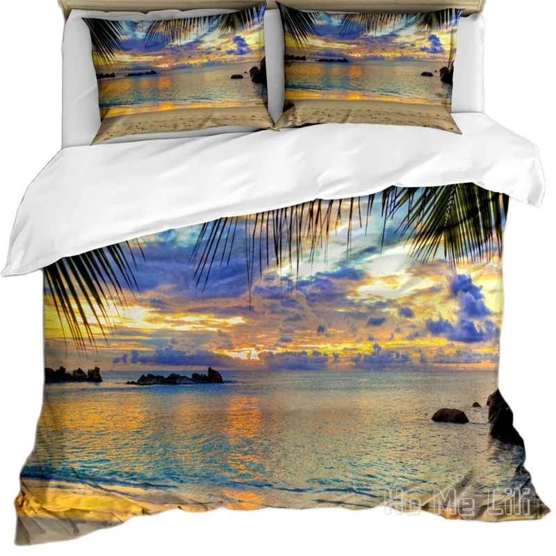 

Tropical By Ho Me Lili Duvet Cover Set Exotic Beach Sundown Hawaii Palm Trees Foliage Idyllic Summer Nature Decor Bedding