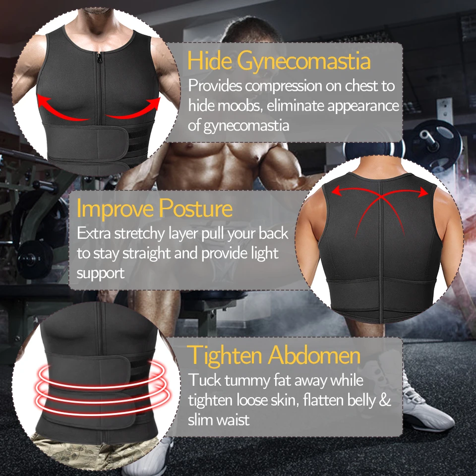 Men Sweat Vest Sauna Suit Waist Trainer Vest for Weight Loss Slimming Body Shaper Workout Tank Tops Shapewear Compression Shirts