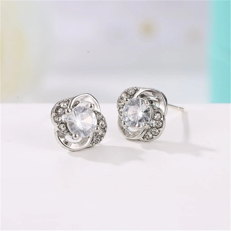 High Quality Round Cubic Zircon Earrings for Women Ladies Girls CZ Crystals Stud Earrings Gold Color Jewelry Lovely women gift