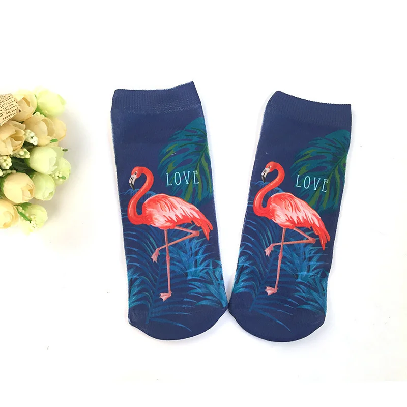 3D Print Casual Socks Flamingo Women Durable Socks Cute Low Cut Ankle Sock Cartoons Casual Type Teenager Socks 1pair=2pcs ms21