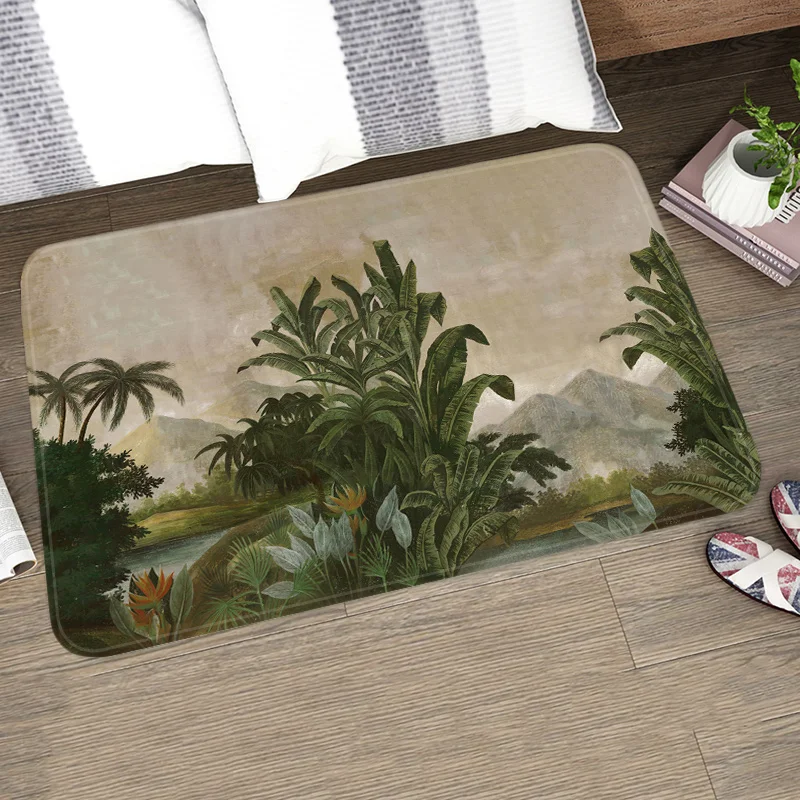 Forest Bath Front Door Mat Plant Illustration Living Room Carpet Bath Mat Bedroom Hallway Kitchen Rug Home Floor Decor