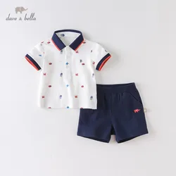 DBW13542 dave bella summer baby boys fashion print pockets clothing sets kids handsome short sleeve sets children 2 pcs suit