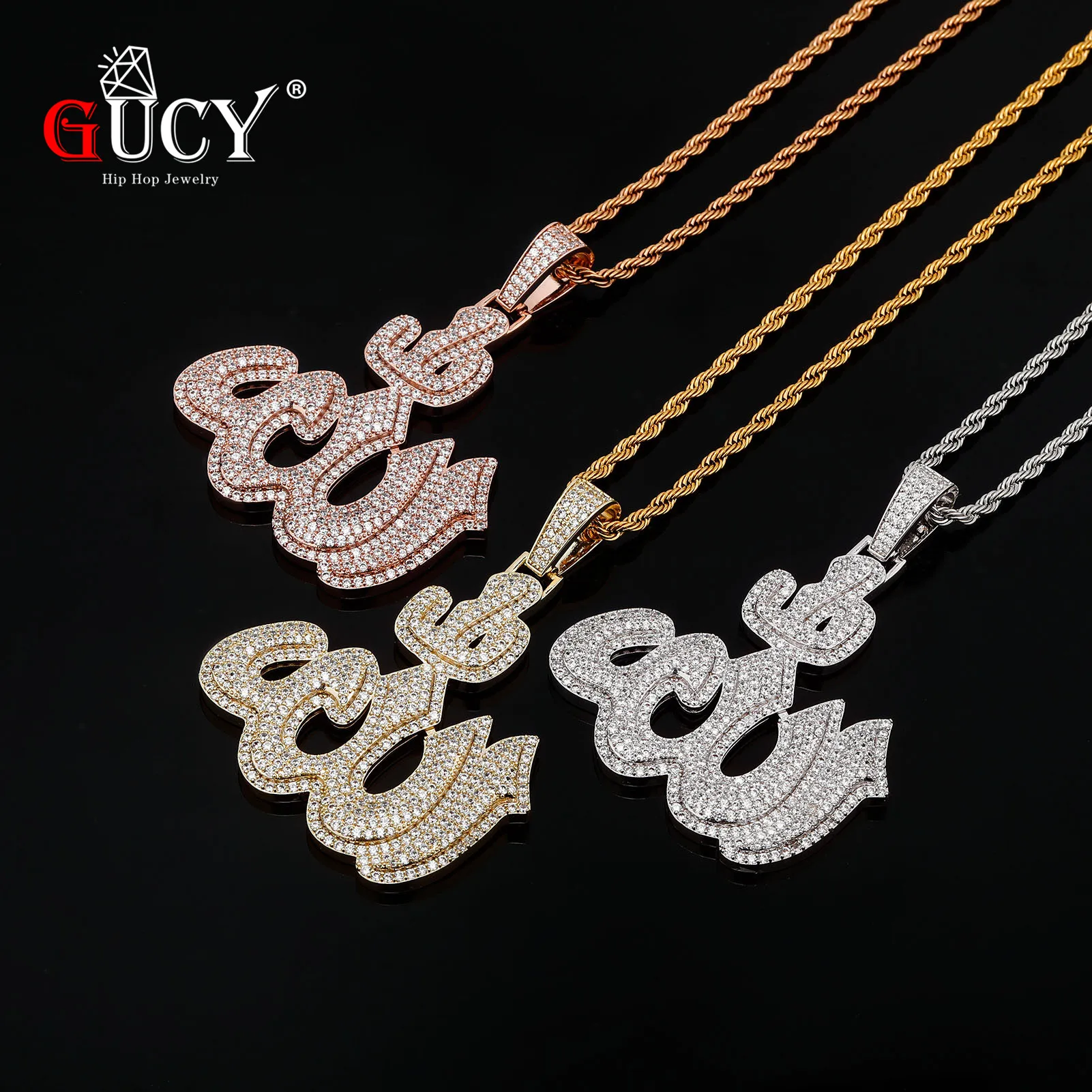 GUCY Fashion Pendant With 4mm Tennis Chain Necklace  AAAA Cubic Zircon  Men's  Women Pendant Hip Hop Jewelry For Gift