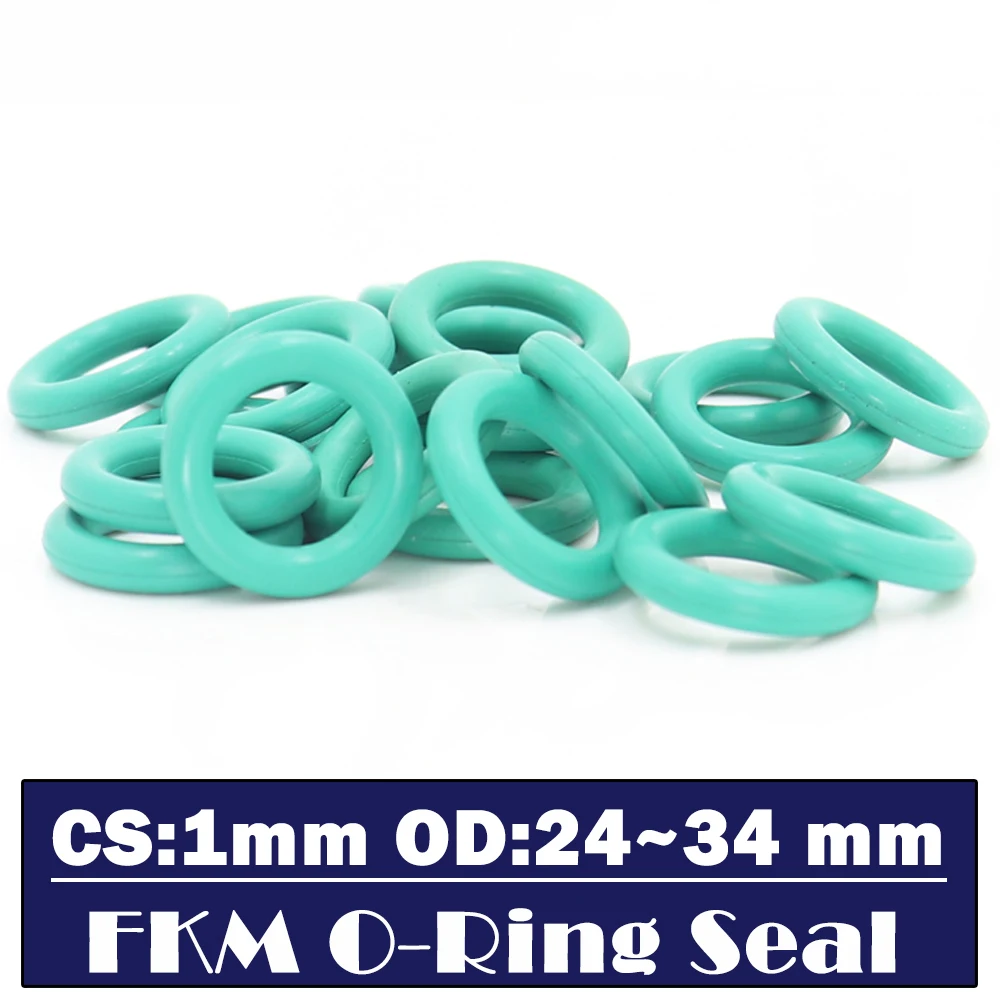 CS1mm FKM Rubber O RING OD 24/25/26/27/28/29/30/31/32/33/34*1 mm 100PCS O-Ring Fluorine Gasket Oil seal Green ORing