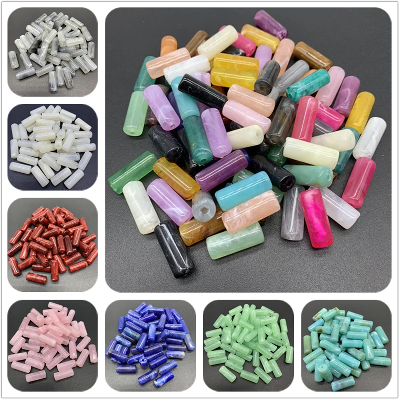 15pcs/Lot 20x8mm Cylinder Shape Stone Beads Acrylic Spaced Beads For Jewelry Making DIY Charms Earring Pendant Bracelet Necklac