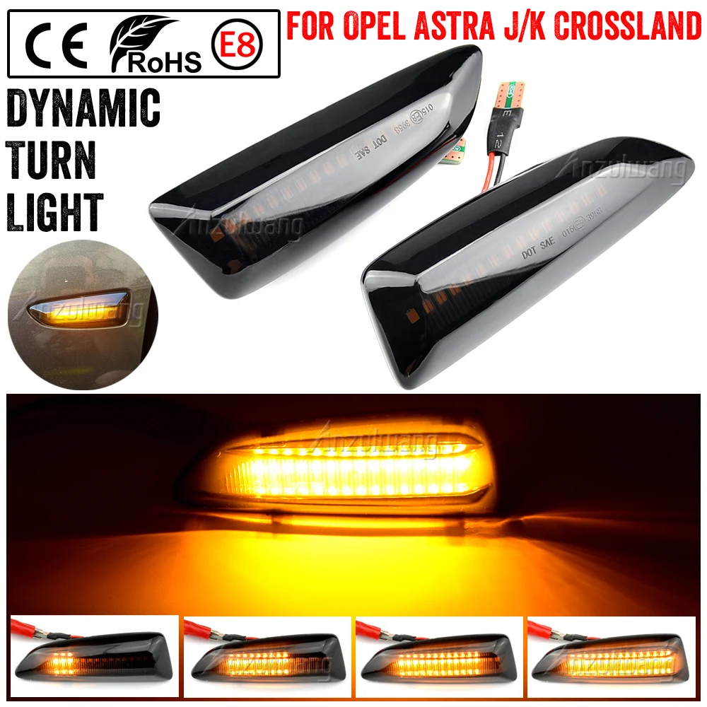 For Opel For Vauxhall Astra J K Crossland X Grandland Insignia B Zafira C LED Dynamic Turn Signal Light Side Fender Marker Lamp