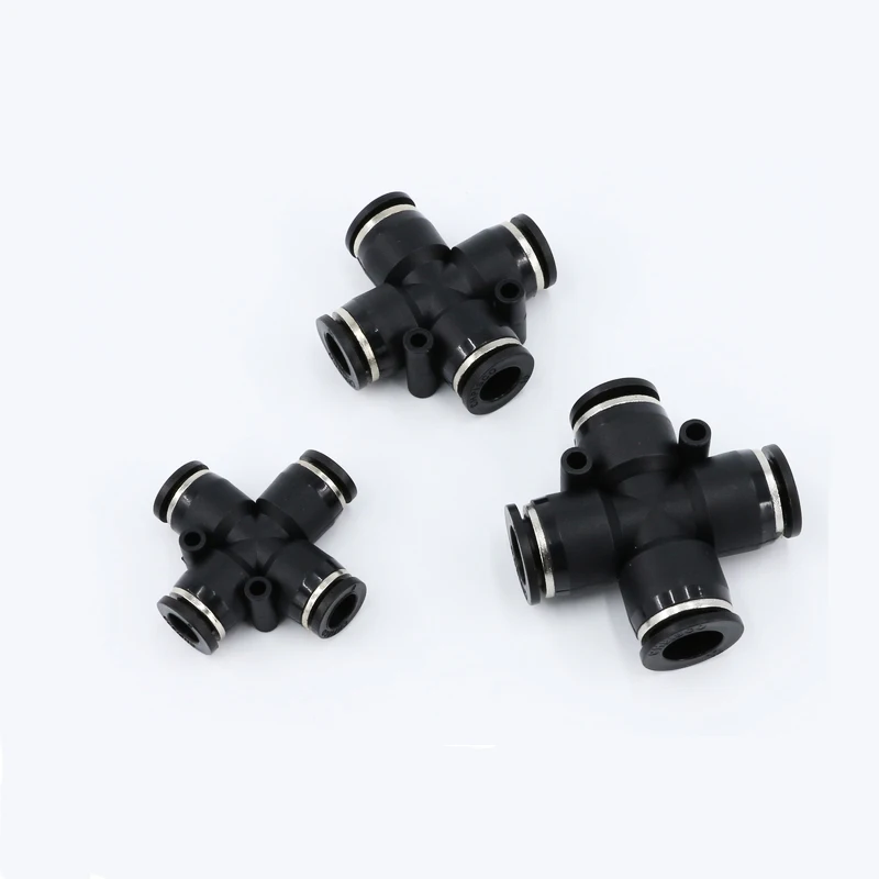 1Pcs Pneumatic Quick Connector Black Plug-in Cross Type Four-way Connector Pneumatic Air Pipe PZA-4 PZA-6 PZA-8 PZA-10 PZA-12