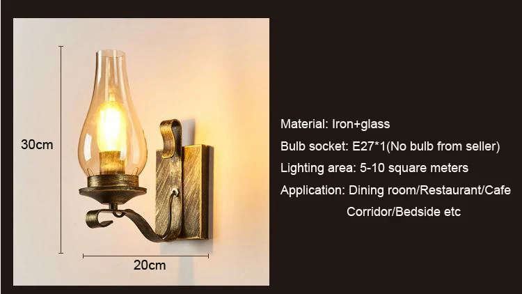 Retro Industrial Light Iron Wall Lamp Creative Restaurant Corridor Bedroom Bedside Glass Wall Light Living Room Hotel Lighting