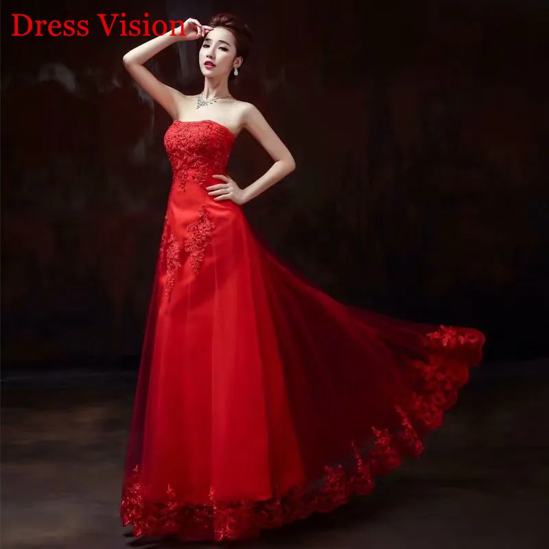 Dress Red Lace Elegant Wedding Dress  Long Bridal Dress Bride Gown Vestido De Novia Lace-Up Strapless