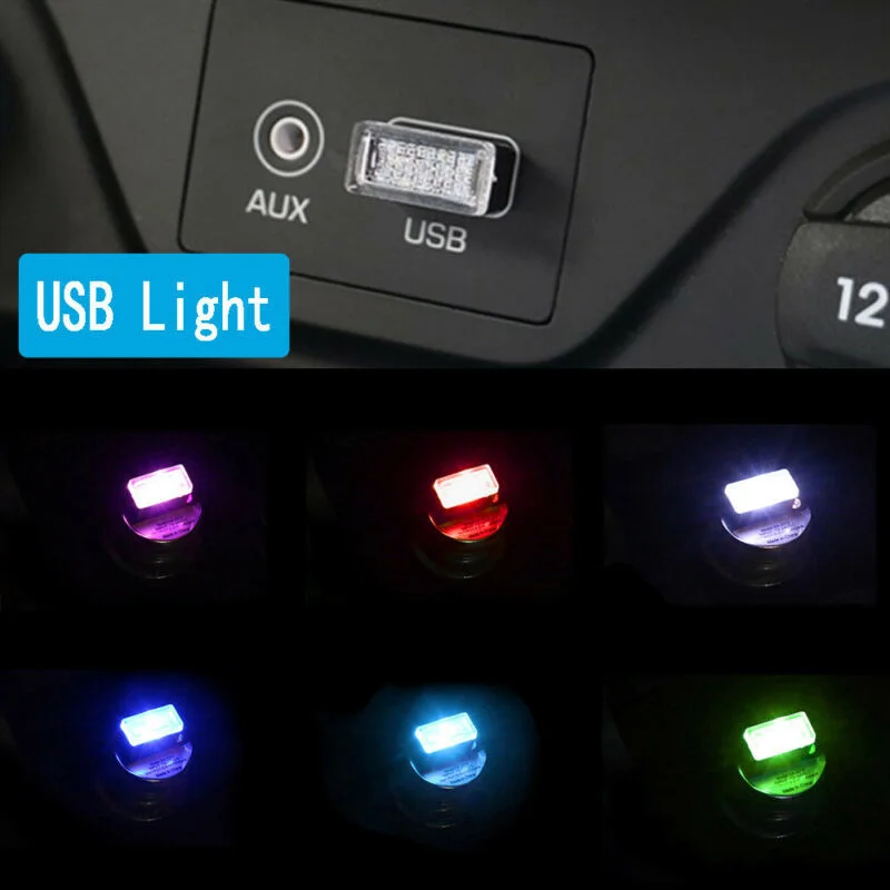 Mini USB Light LED Modeling Car Ambient Light Neon Interior Light Car Jewelry (7 kinds of light colors)