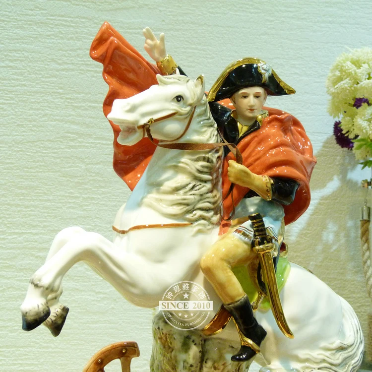 RETRO TOP GRADE EUROPE CERAMIC NAPOLEON KNIGHT STATUE HOME DECOR CRAFTS ROOM DECORATION VINTAGE ORNAMENT PORCELAIN FIGURINE GIFT