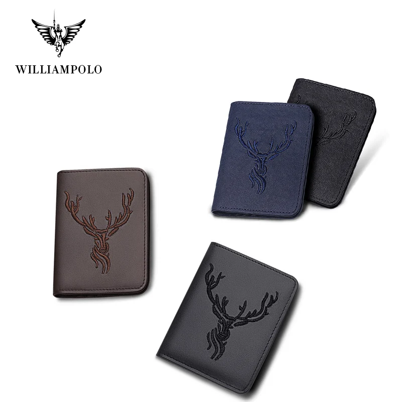 Wallet Men Mini Ultra-thin Fashion Cowhide V-shaped Card Holder Embroidery Bi-fold No Zipper Small Purse Casual