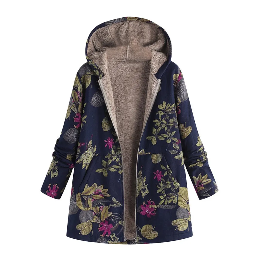 2021 New Women Winter Warm Floral Hooded Jacket Flower Print Hoody Vintage Oversized Coats Winter Padded Jacket Women Parkas