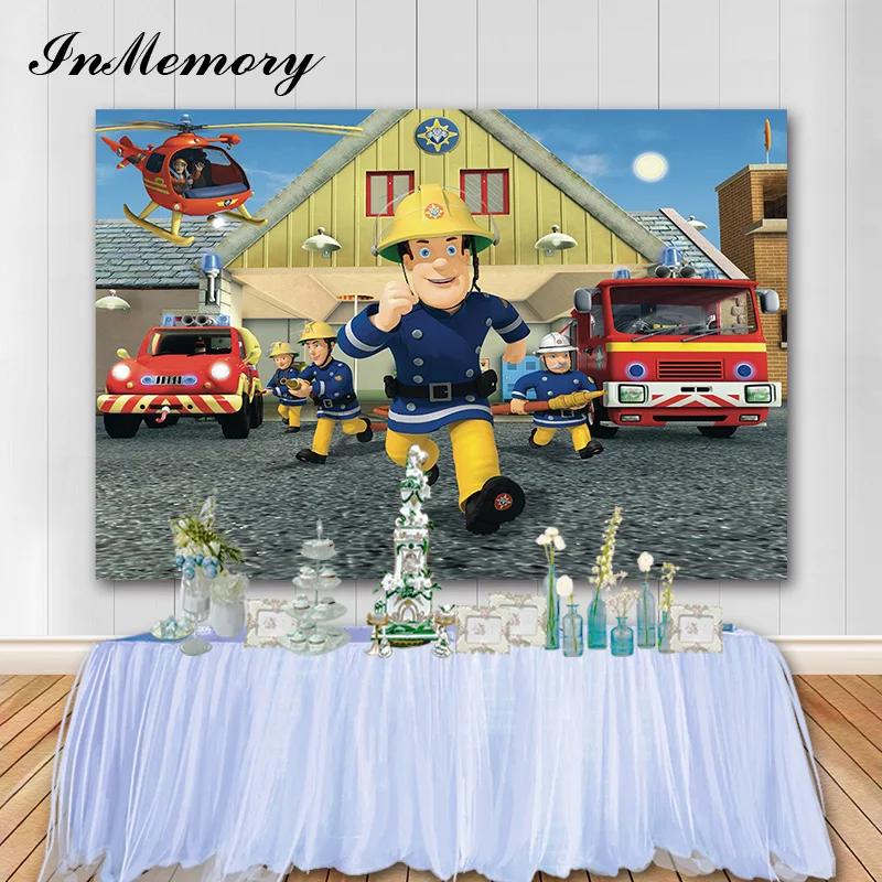 InMemory 7x5ft Kids 1st Birthday Party Photography Background Fireman Sam Background Custom Photo Booth Props Vinyl Photocall