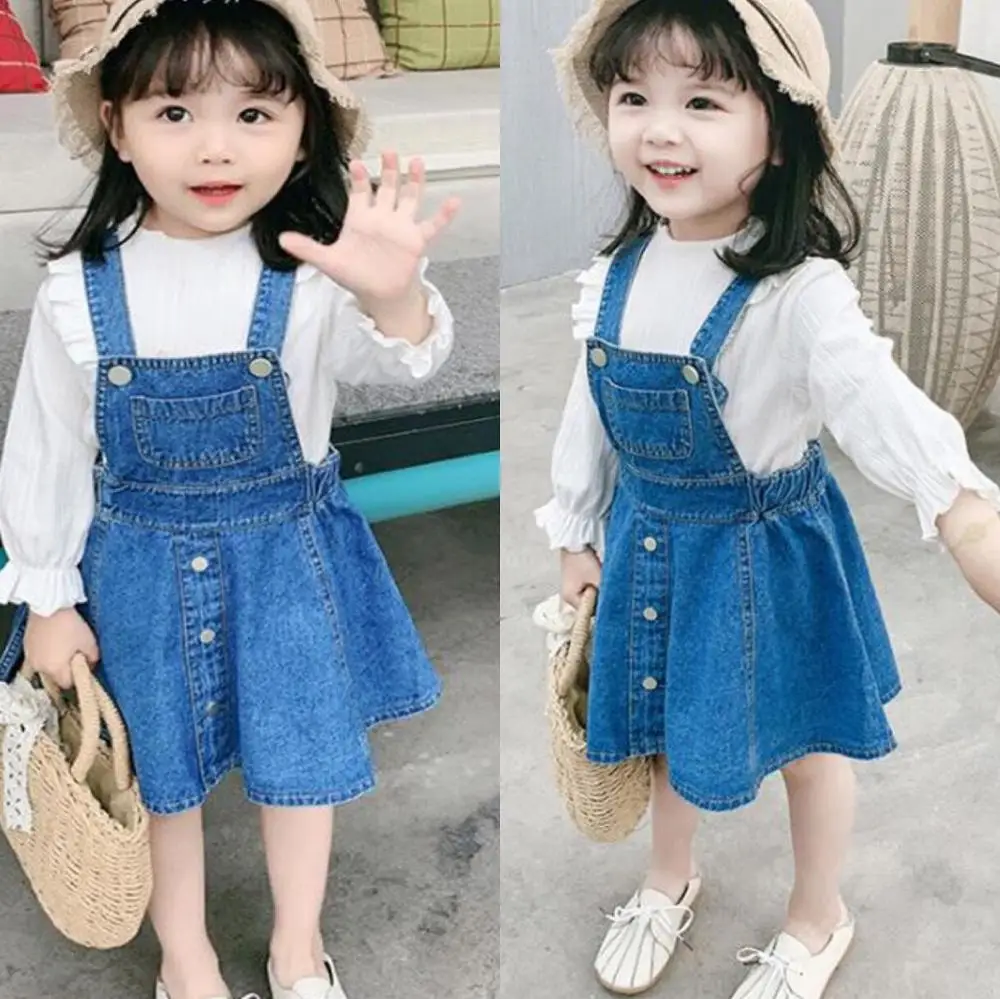 VYU Summer New Japanese Korean Style Baby Girl Strap Denim Dress Kids Slip Dresses Girls Toddler Infant Jeans Skirk Vestido