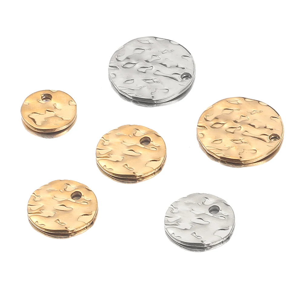 10Pcs/Lot Stainless Steel Trinkets Stamping Round Hammered Disc Earrings Charms Coin Beads Tags For Diy Jewelry Bracelet Making